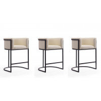 Manhattan Comfort 3-CS008-CR Cosmopolitan 33.8 in. Cream and Black Metal Counter Height Bar Stool (Set of 3)